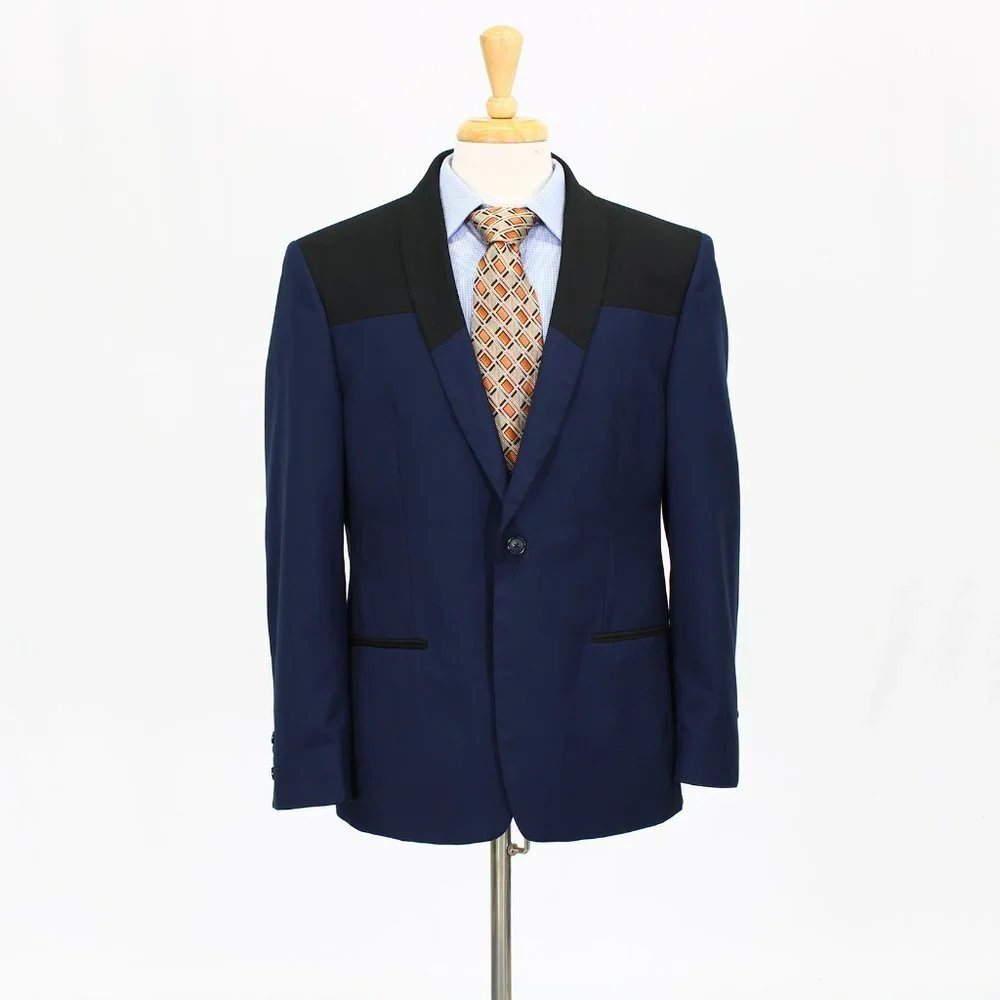 M151 42S Blue Solid 1-Button Sport Coat Blazer Jacket V373